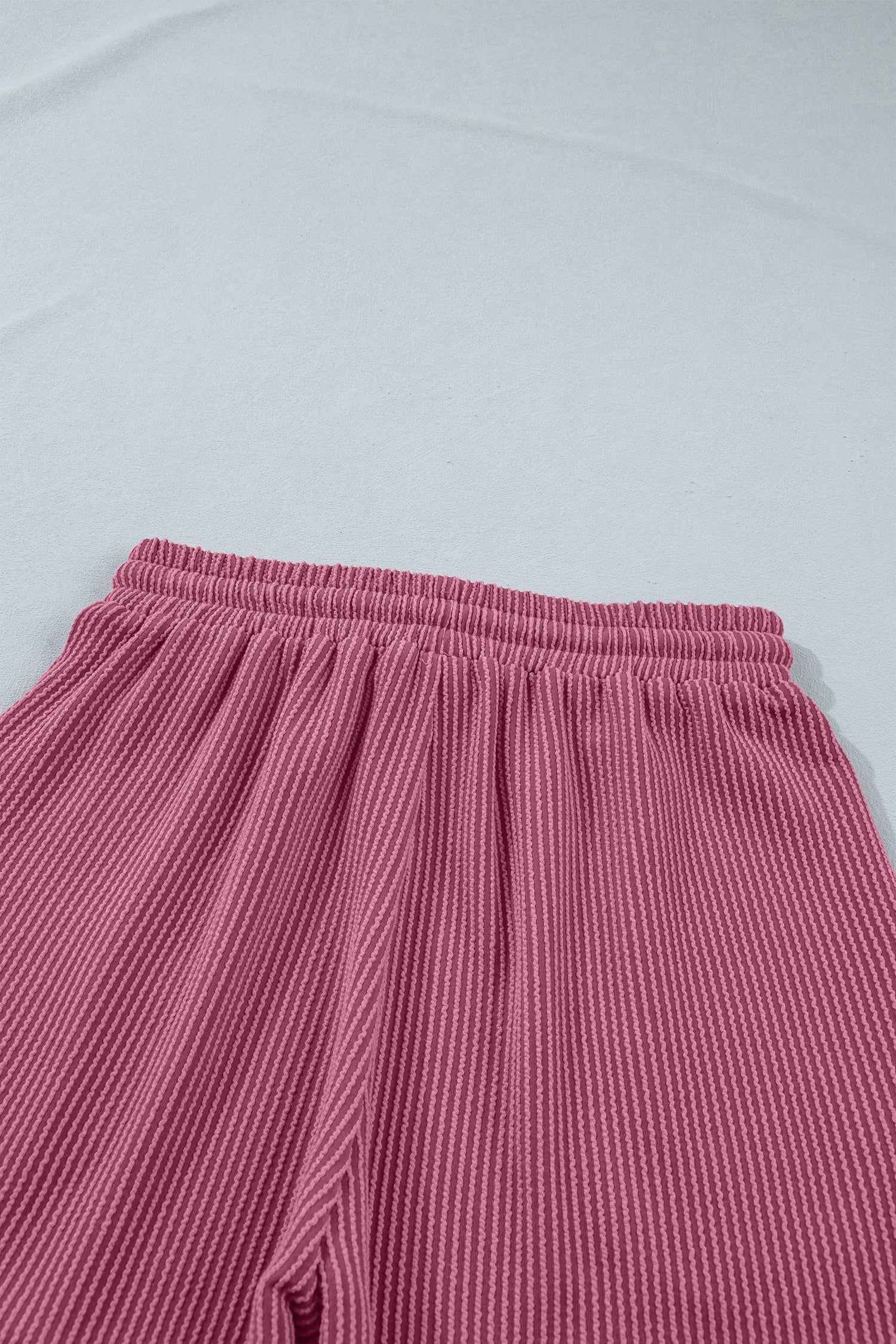 Pitaya Pink Twisted Ribbed Loose Tee Drawstring Elastic Waist 2pcs Short Set