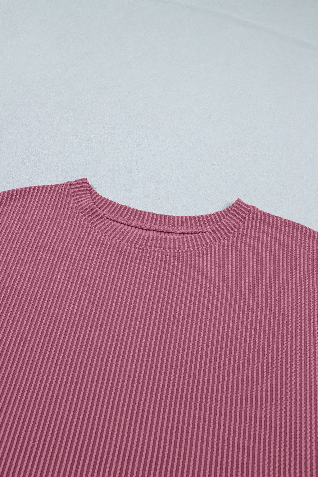 Pitaya Pink Twisted Ribbed Loose Tee Drawstring Elastic Waist 2pcs Short Set