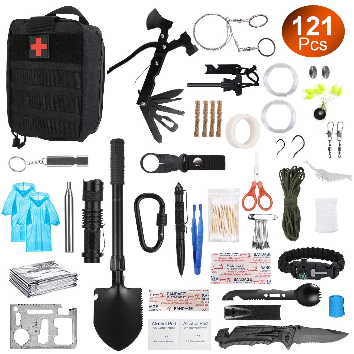 121Pcs Survival Kit for Outdoor Adventure and Emergency Gear