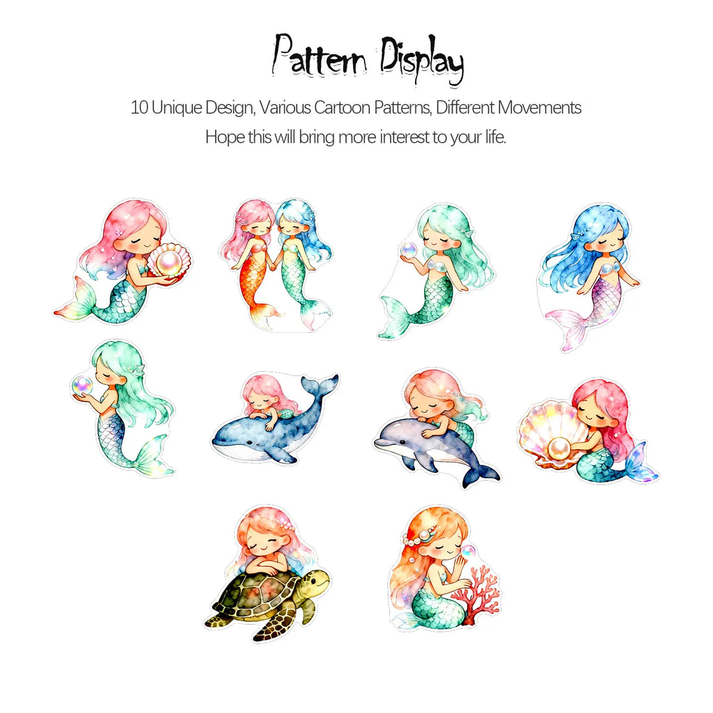 1Roll (500Pcs) Irregular Watercolor Mermaid Stickers | Decorative Stationery Labels