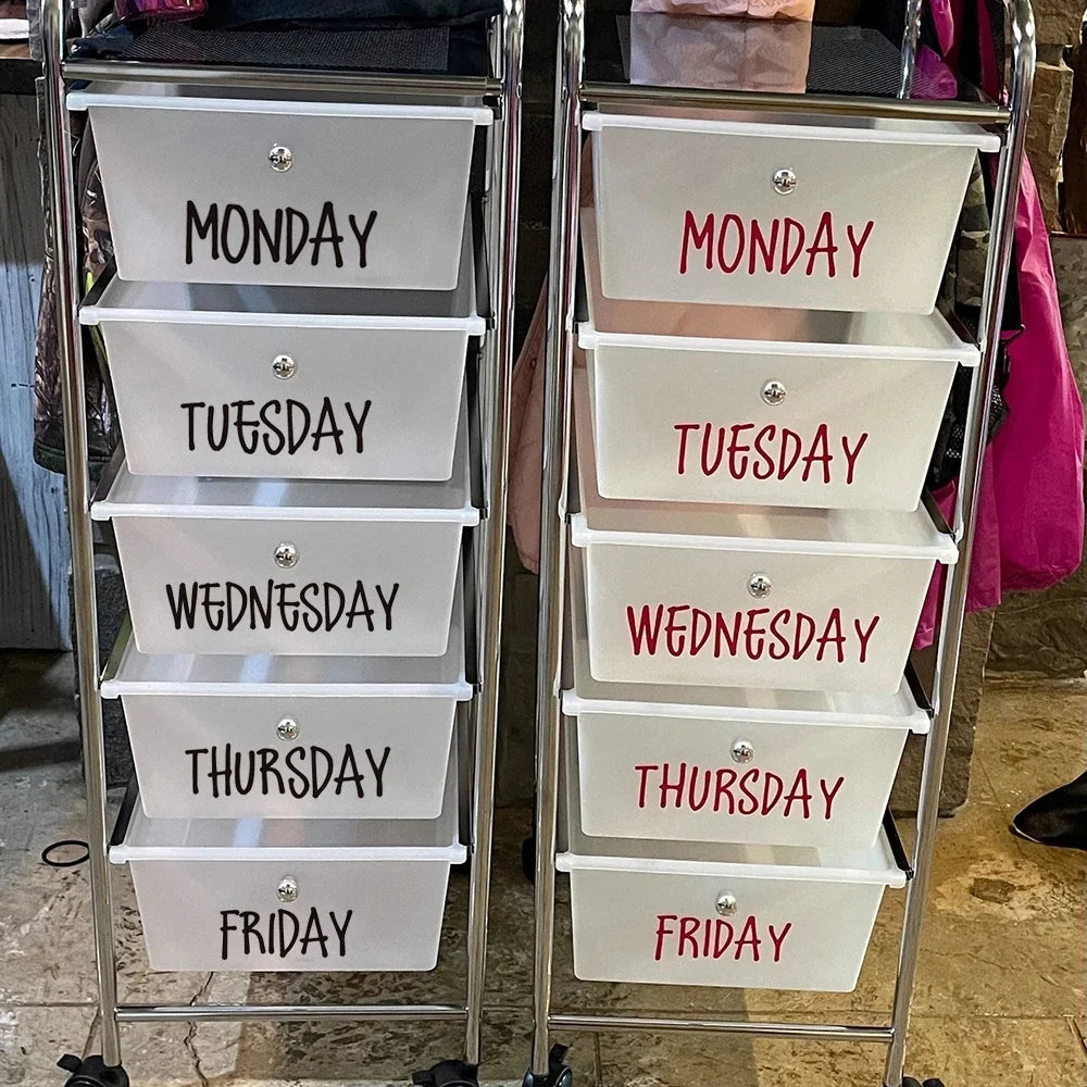 Days of the Week Labels | Personalized Vinyl Decals for Drawer and Storage Organization