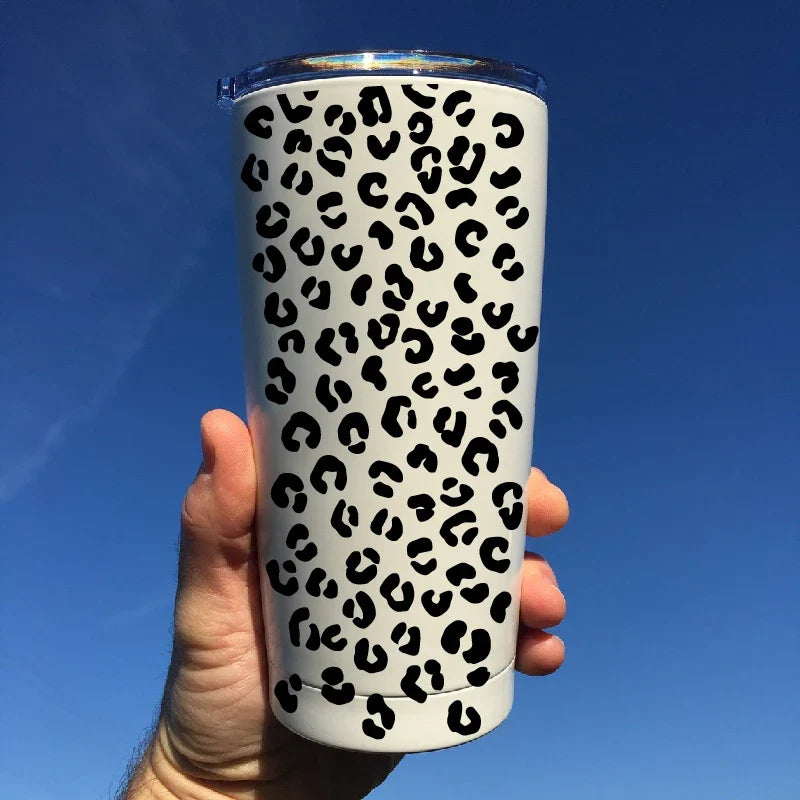 Leopard Pattern Full Wrap Vinyl Sticker for 24 oz Cold Cup | Cheetah Coffee Cup Decal