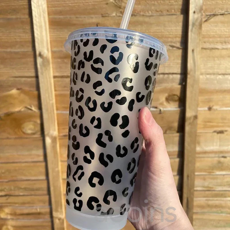 Leopard Pattern Full Wrap Vinyl Sticker for 24 oz Cold Cup | Cheetah Coffee Cup Decal