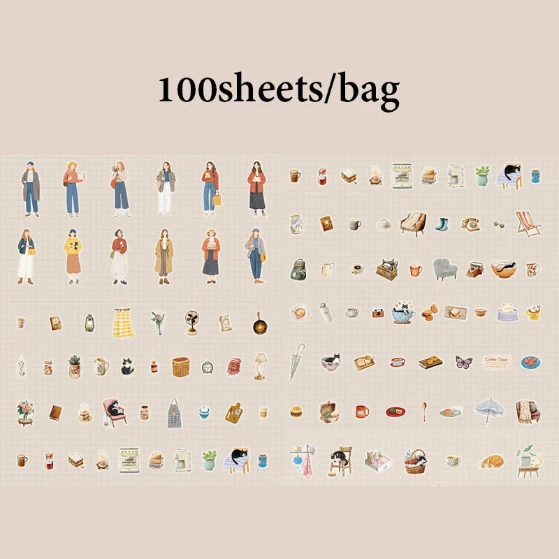 Mr.Paper 100Pcs Sweetheart Diary Series Sticker Pack | Retro Life Illustration for Journal Scrapbook