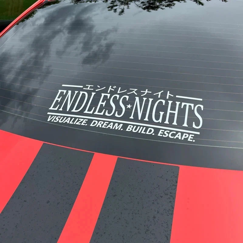 Endless Nights Japanese Vinyl Sticker | JDM Drift Stance Anime Decal for Car Window Bumper