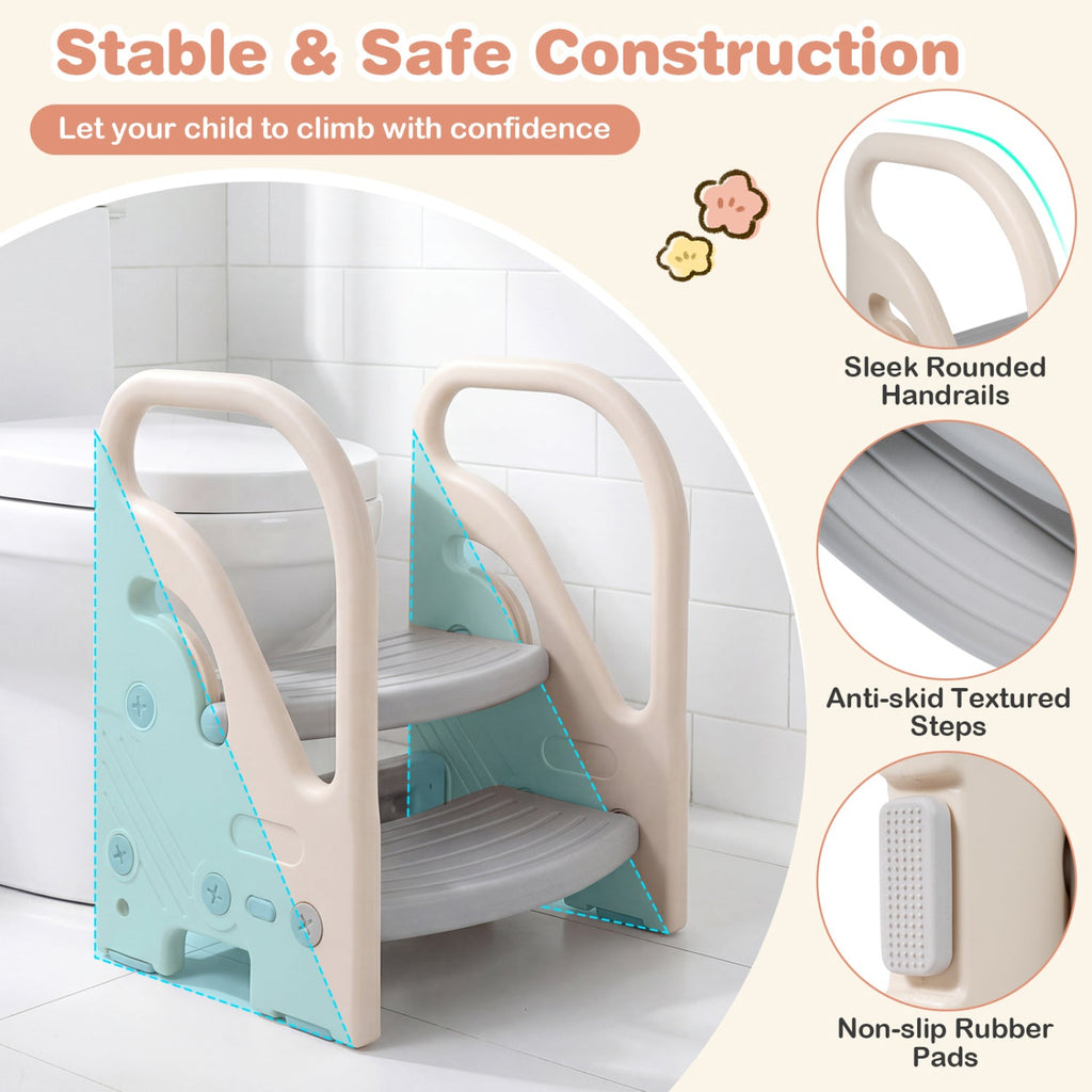 Adjustable 2-Step Kids Helper Stool with Safety Handles and Non-slip Pads for Bedroom