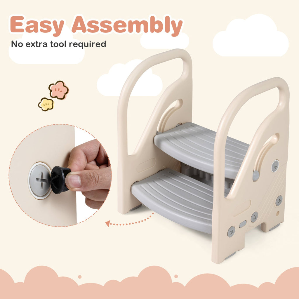 Adjustable 2-Step Kids Helper Stool with Safety Handles and Non-slip Pads for Bedroom