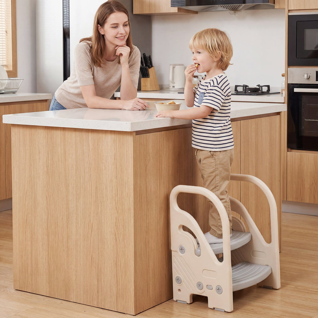 Adjustable 2-Step Kids Helper Stool with Safety Handles and Non-slip Pads for Bedroom