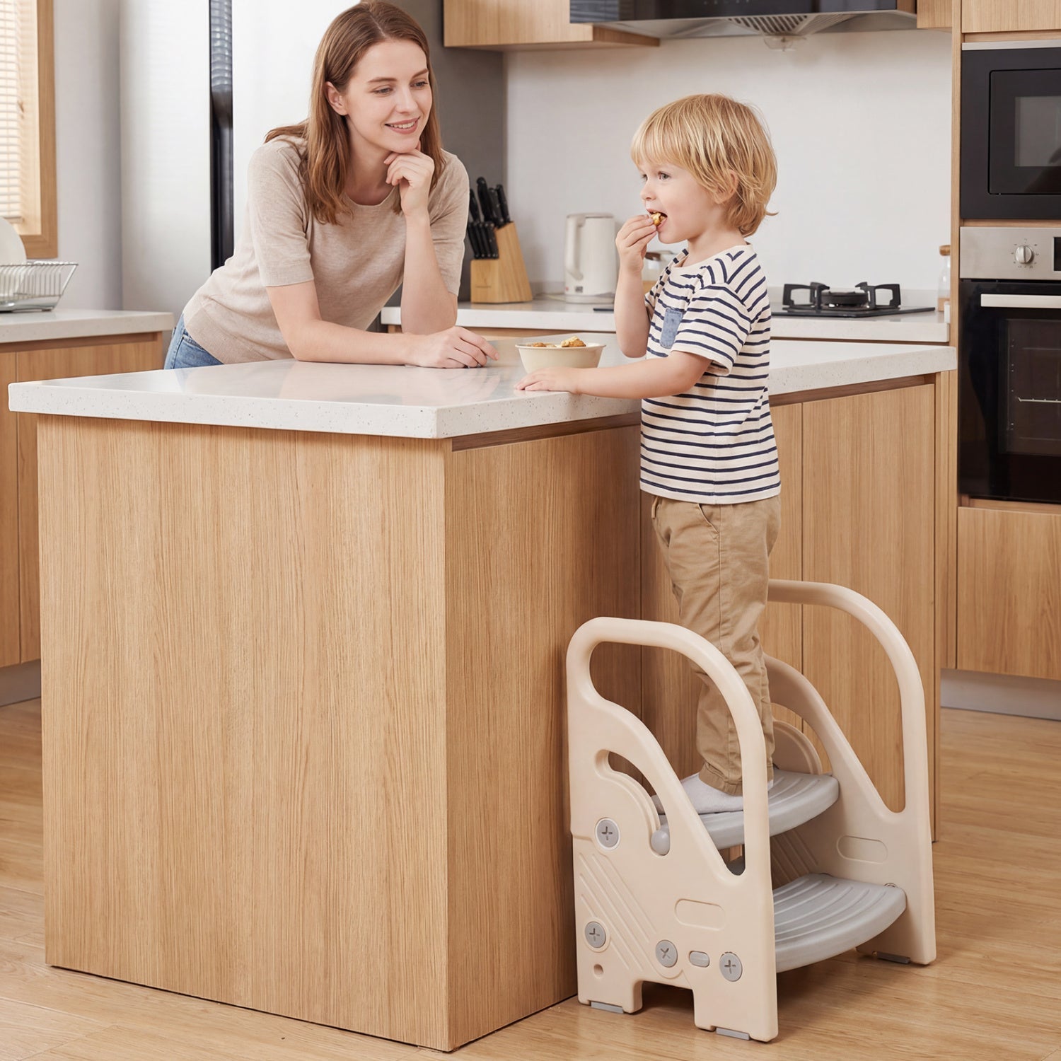 Adjustable 2-Step Kids Helper Stool with Safety Handles and Non-slip Pads for Bedroom