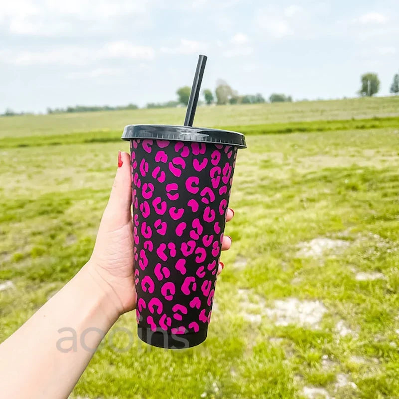 Leopard Pattern Full Wrap Vinyl Sticker for 24 oz Cold Cup | Cheetah Coffee Cup Decal