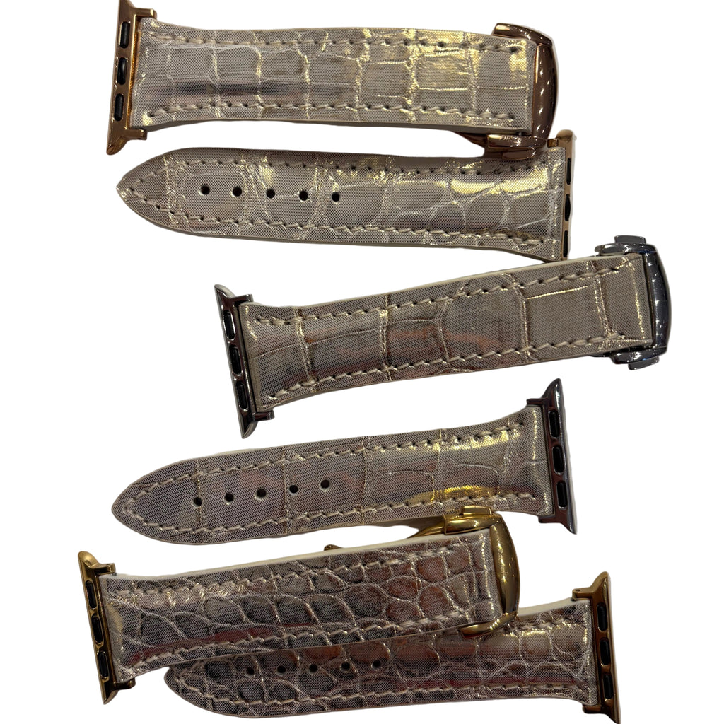APPLE WATCH BAND, GOLD METALLIC ALLIGATOR