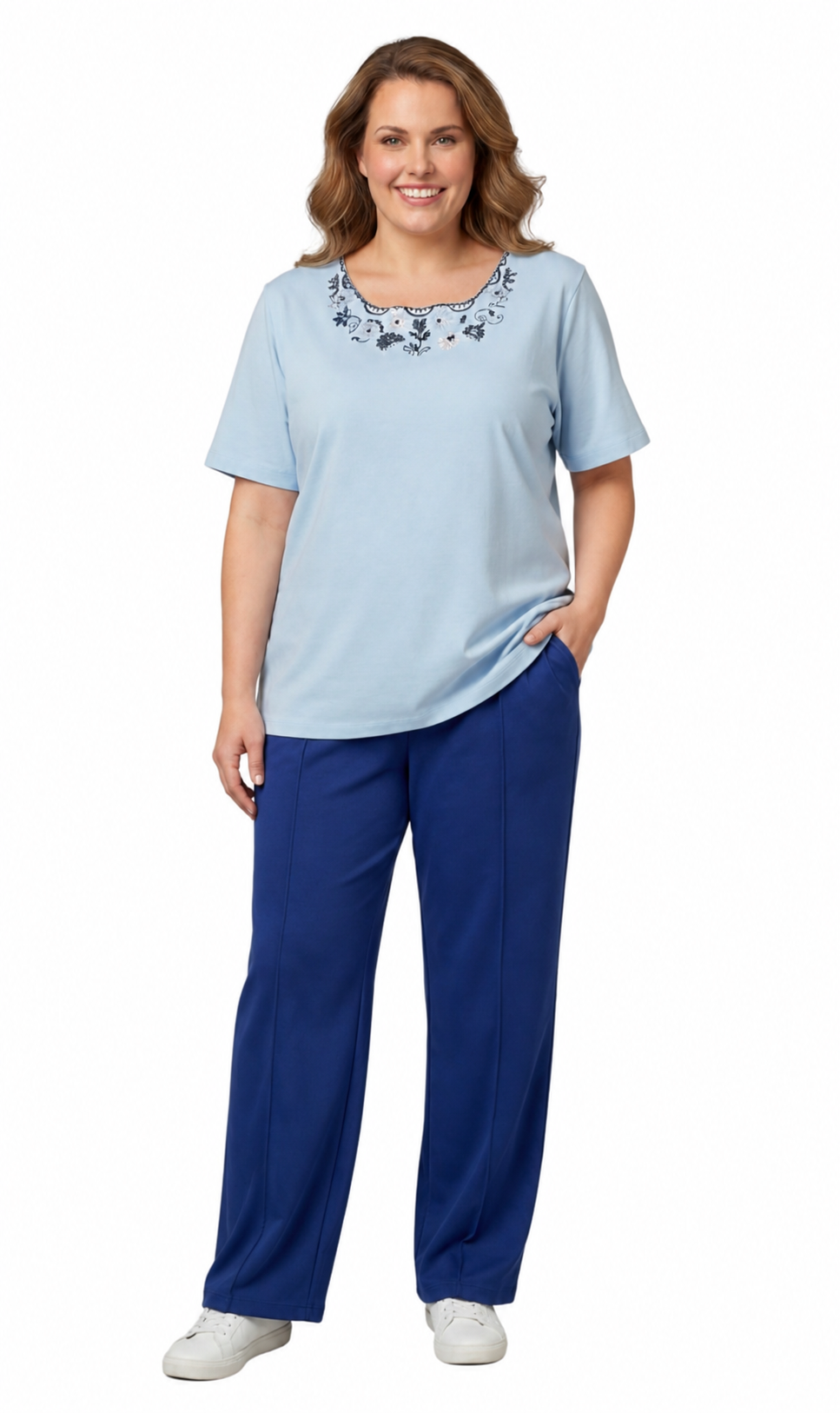 Women's Scalloped Neckline Embellished Short Sleeve Tee