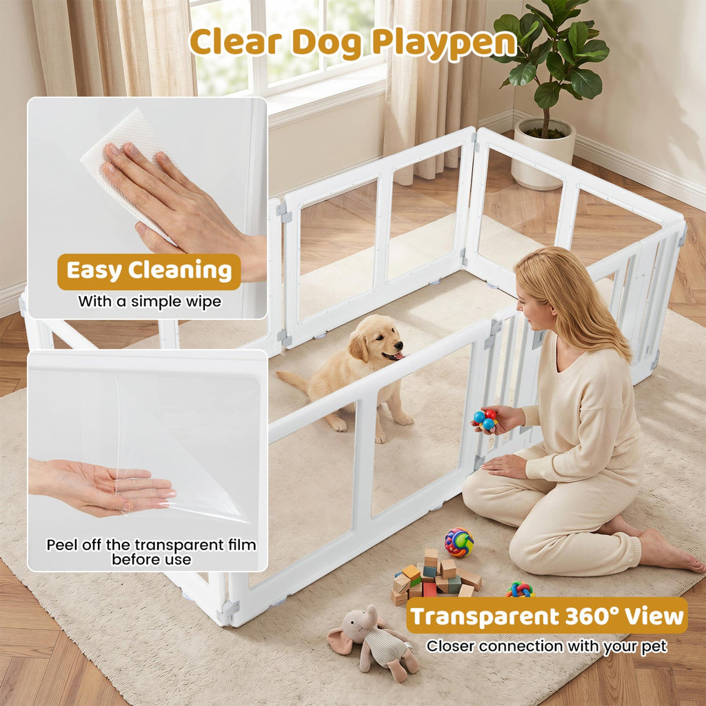 Clear Plastic Dog Playpen with Door - 8 Panel