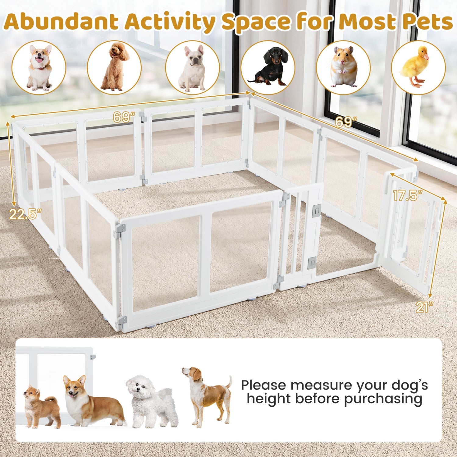 Clear Plastic Dog Playpen with Door - 8 Panel