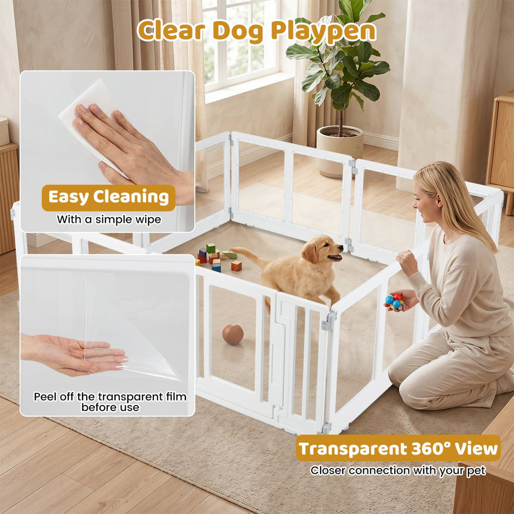Clear Plastic Dog Playpen with Door - 8 Panel