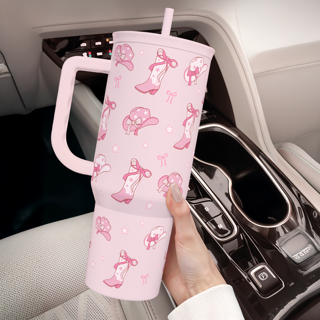 Cowgirl 40oz Slider Tumbler with Handle and Straw - Insulated Stainless Steel Travel Coffee Mug for Women Girls, Gift for Birthday, Christmas