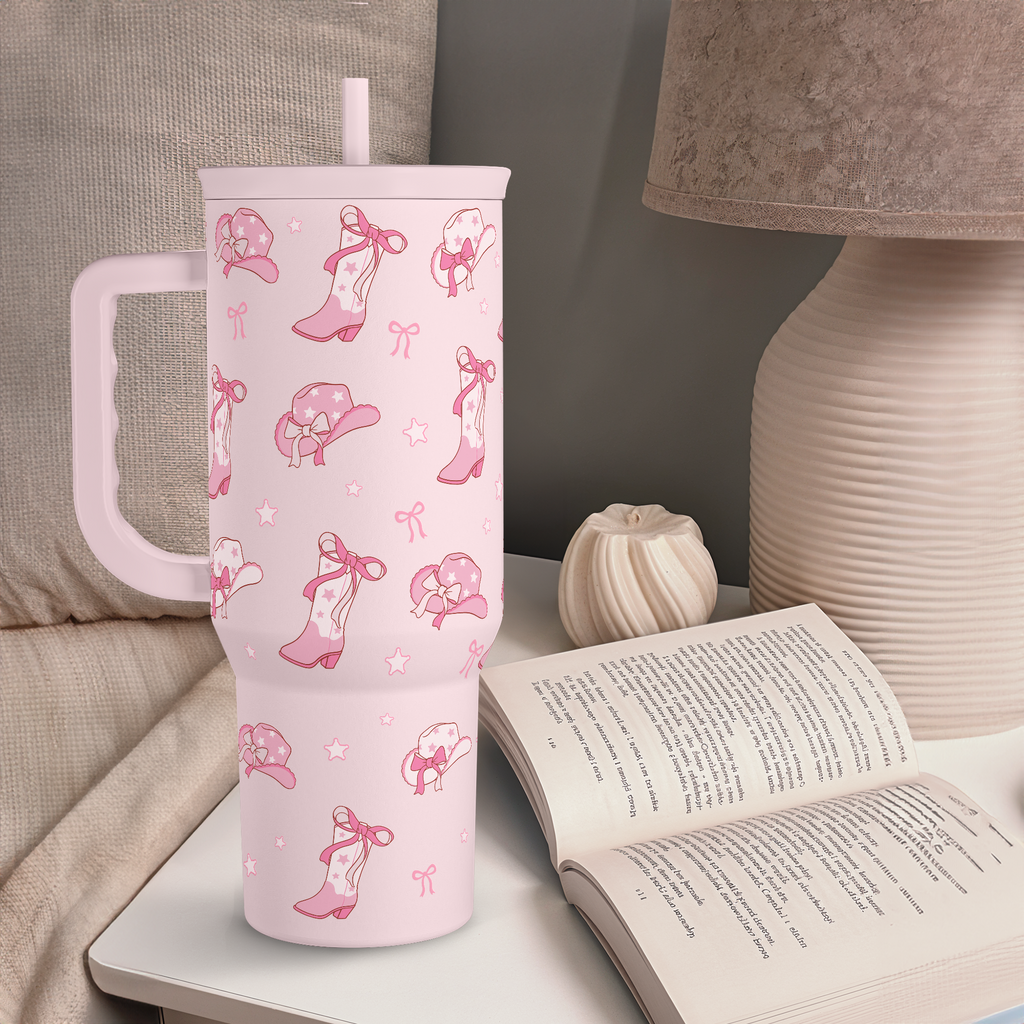 Cowgirl 40oz Slider Tumbler with Handle and Straw - Insulated Stainless Steel Travel Coffee Mug for Women Girls, Gift for Birthday, Christmas