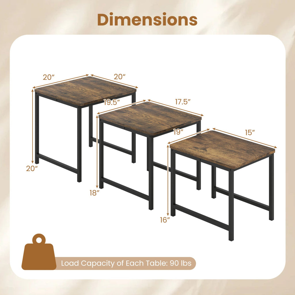 Nesting Tables Set of 3 with Faux Marble Top and Metal Frame