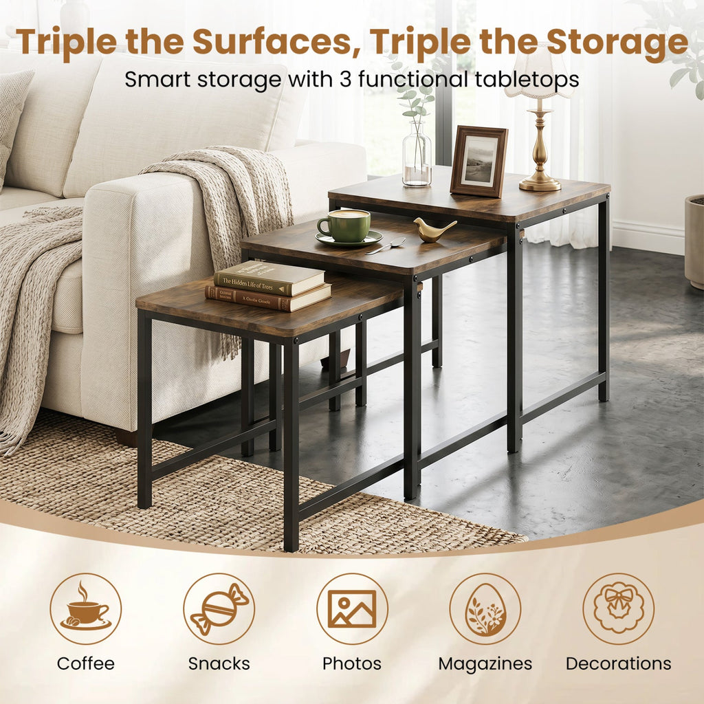 Nesting Tables Set of 3 with Faux Marble Top and Metal Frame