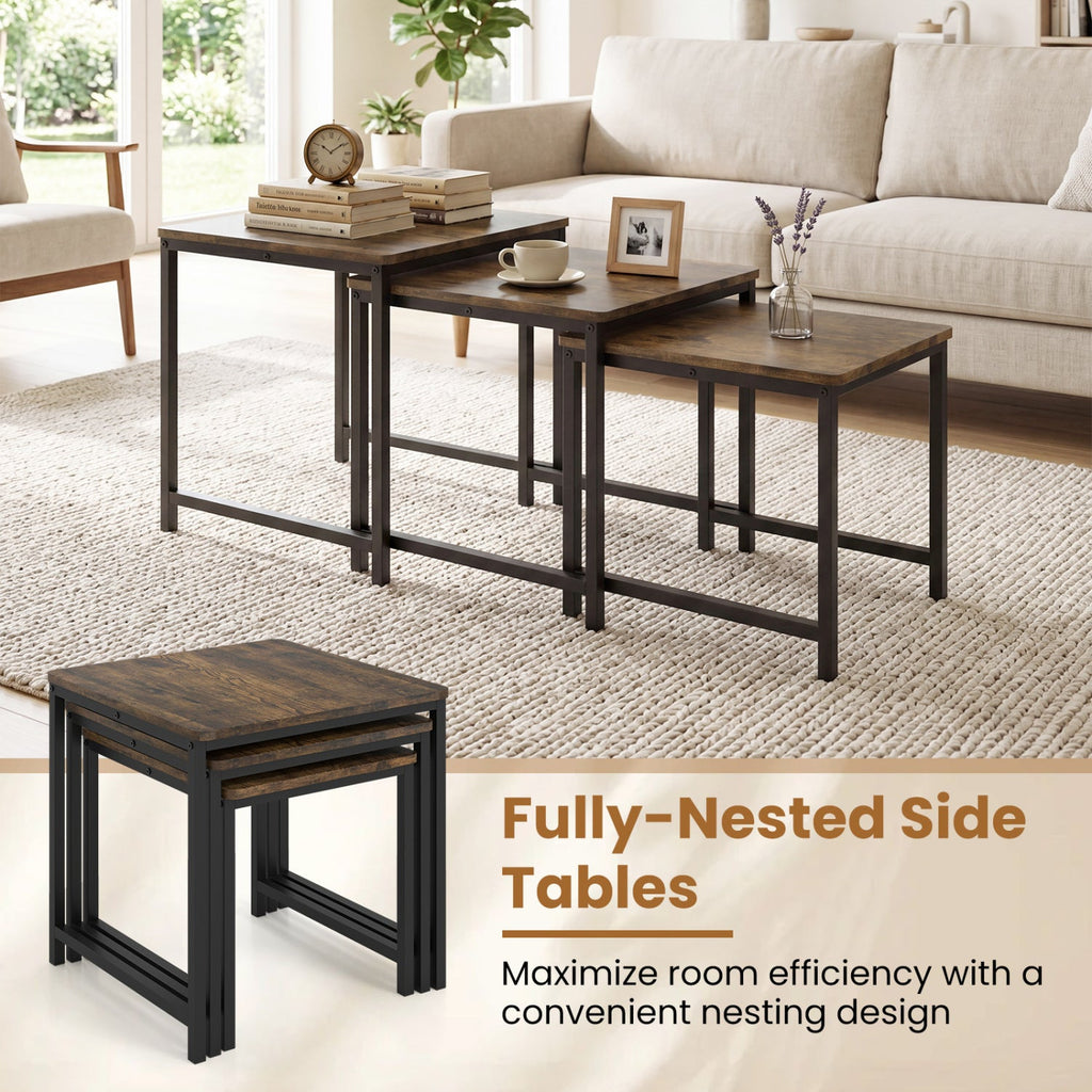 Nesting Tables Set of 3 with Faux Marble Top and Metal Frame