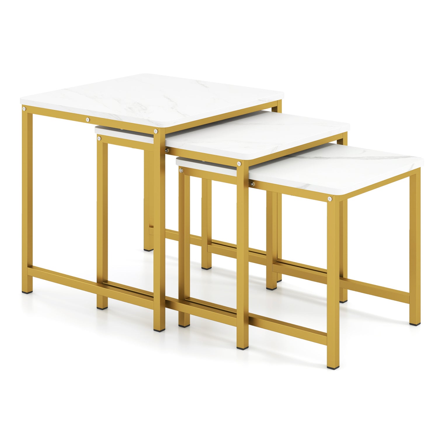 Nesting Tables Set of 3 with Faux Marble Top and Metal Frame
