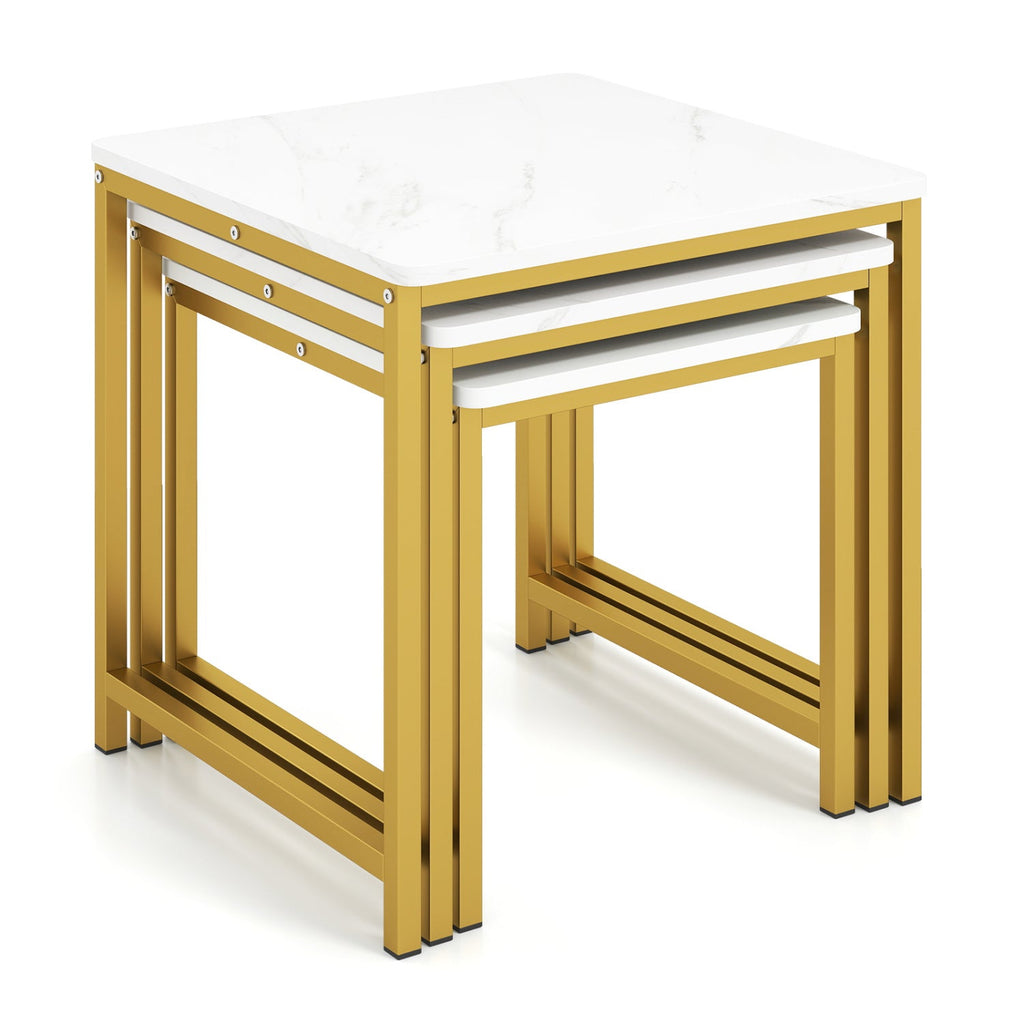 Nesting Tables Set of 3 with Faux Marble Top and Metal Frame