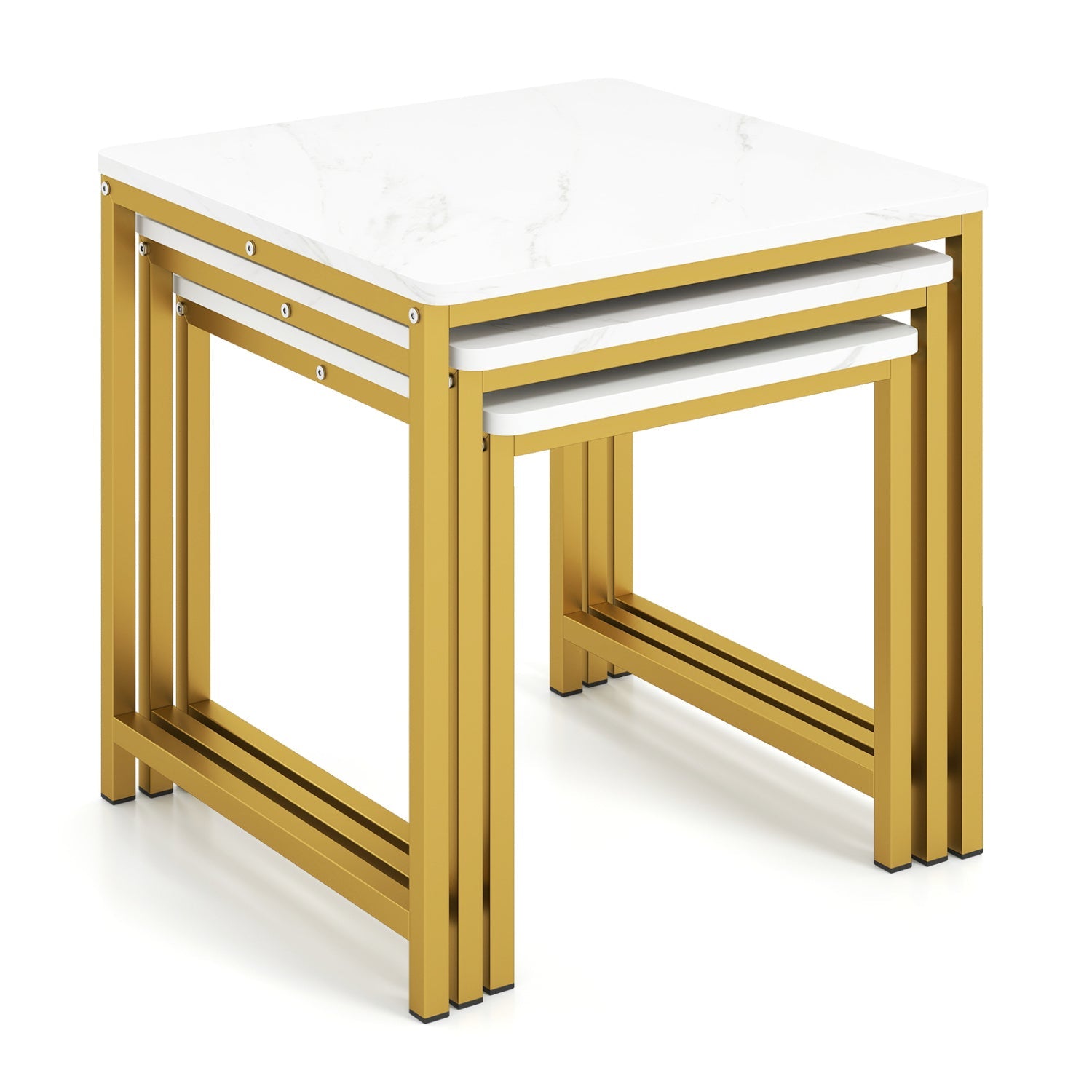 Nesting Tables Set of 3 with Faux Marble Top and Metal Frame