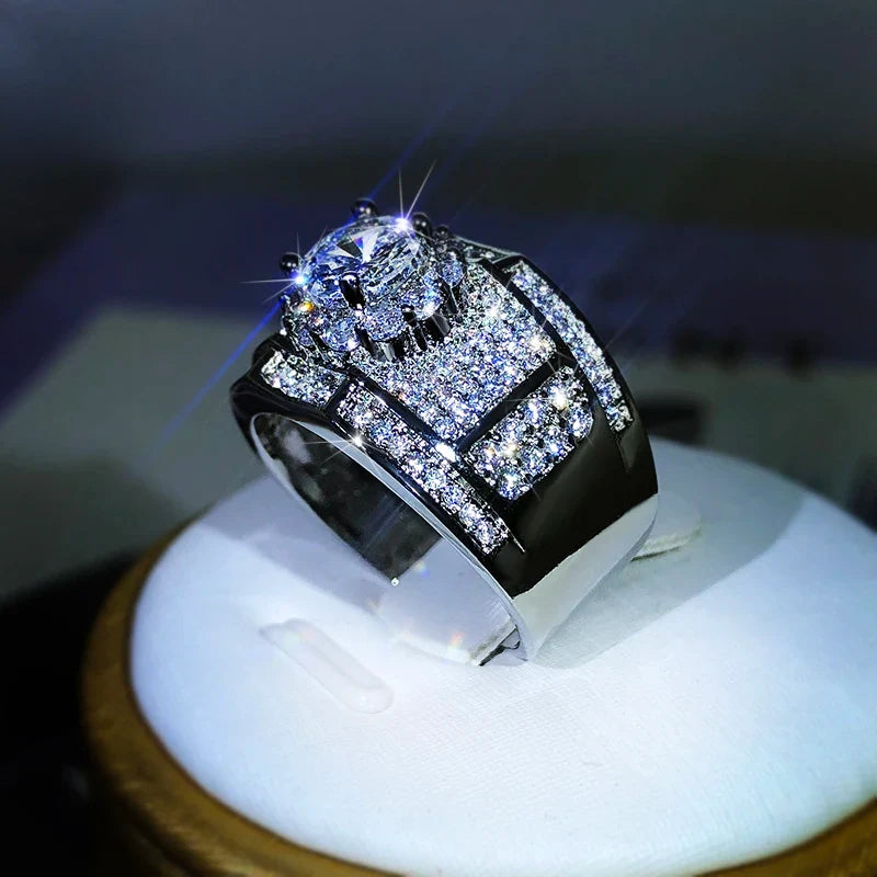 925 Sterling Silver AAA White Zircon Engagement Ring | Classic Cocktail Ring for Women and Men