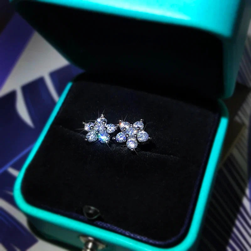 925 Sterling Silver Plum Blossom Stud Earrings | Zircon Jewelry for Women