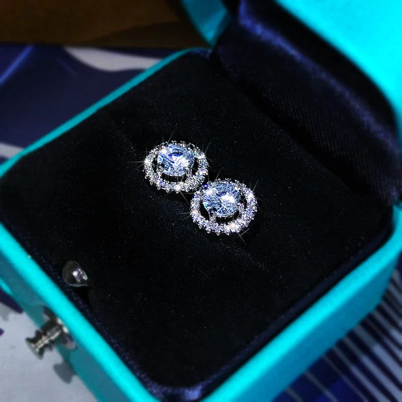925 Sterling Silver White Zircon Stud Earrings | Exquisite Round Diamond-Like Crystal Jewelry for Women