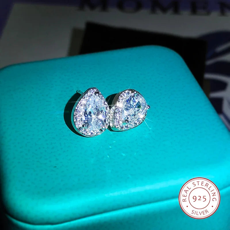 925 Sterling Silver Water Drop Stud Earrings | AAA Zircon Hearts and Arrows Jewelry Gift