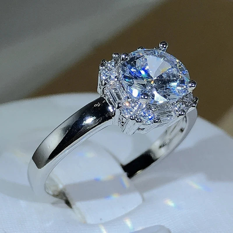 Four-Claw 925 Silver Square Zircon Engagement Ring | Classic Wedding Jewelry for Women