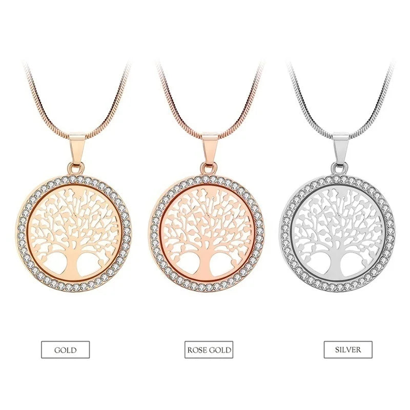 Crystal Zircon Tree of Life Pendant Necklace | Fashion Jewelry for Women