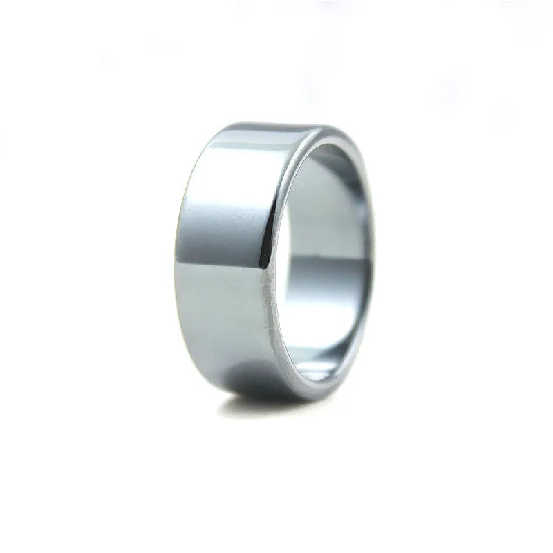 Flat Hematite Ring 10mm Wide | Unisex 5A Quality Black Jewelry