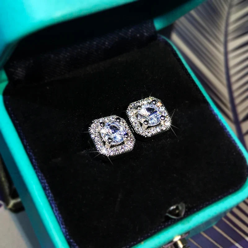 925 Sterling Silver White Zircon Stud Earrings | Elegant Fine Jewelry Gift