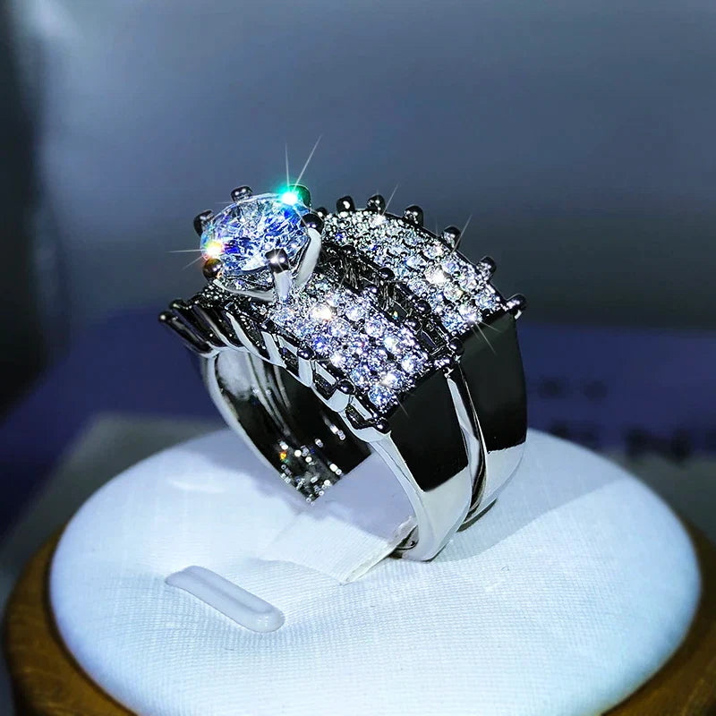 925 Sterling Silver Zircon Cocktail Ring | Classic Geometric Design for Women