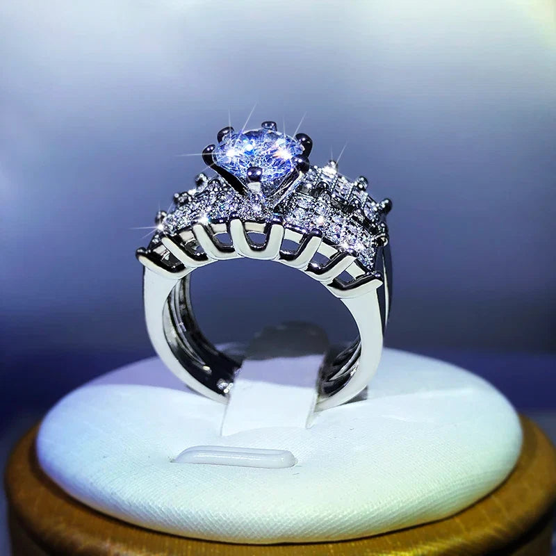 925 Sterling Silver Zircon Cocktail Ring | Classic Geometric Design for Women