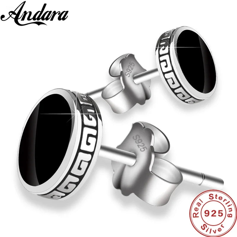 Andara Personalized 925 Sterling Silver Stud Earrings | Men's Street Punk Hip-Hop Jewelry