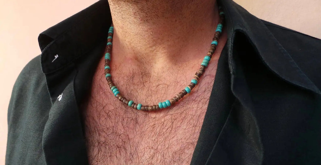 Men's Beaded Wood Beach Necklace | African Inspired Surfer Jewelry
