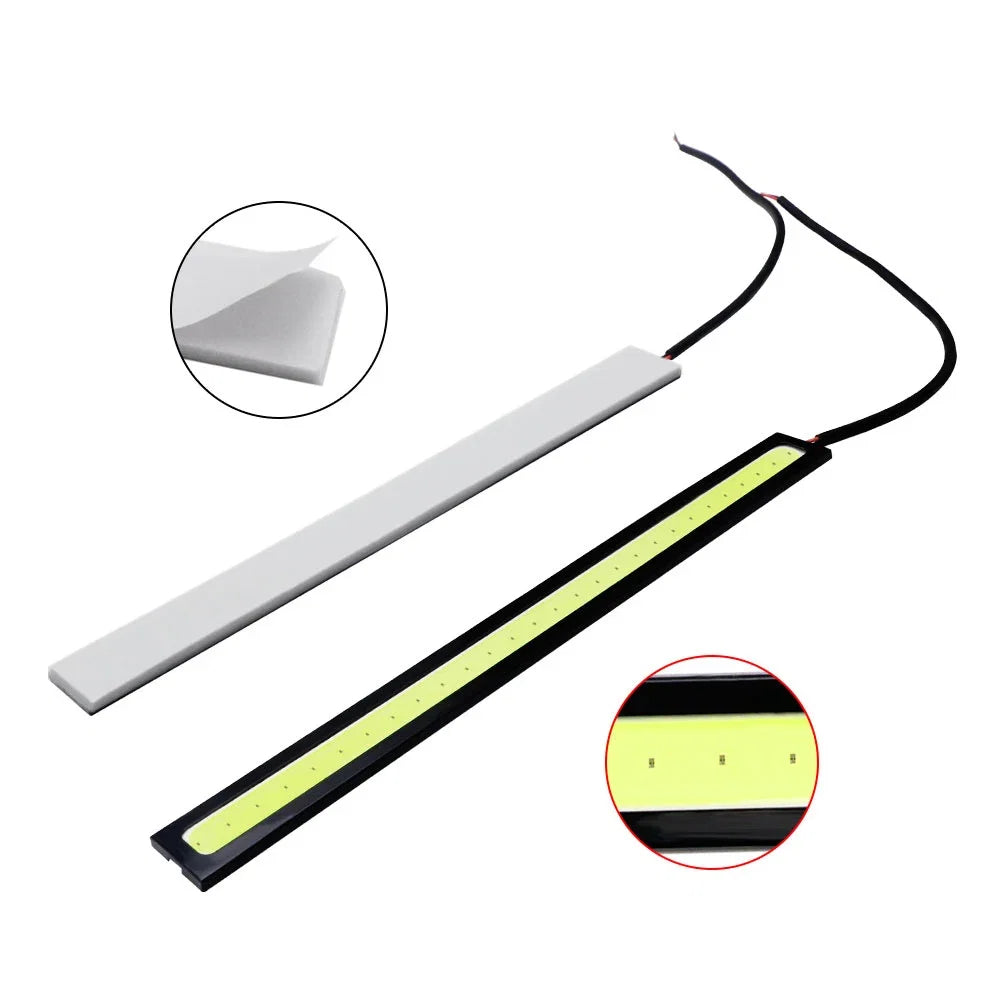4x Universal Vehicle LED Strip 17CM COB Car DRL Daytime Running Light | Waterproof 12V Styling Bar