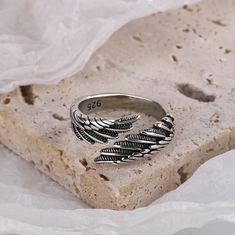 FOXANRY Silver Wings Ring | Vintage Hip Hop Couple Jewelry