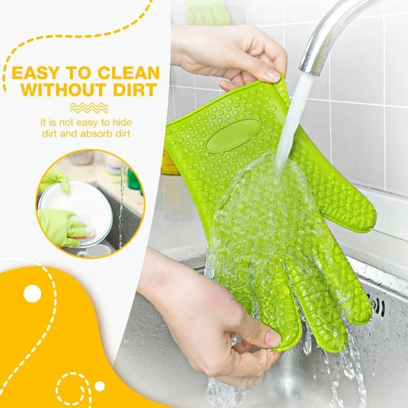 Silicone Oven Mitt | Heat Resistant Gloves with Full Finger and Wrist Protection