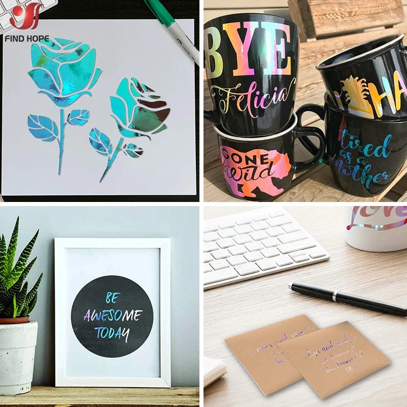 Holographic Permanent Adhesive Vinyl Sheets | Craft Decals for Cups, Walls, and Signs