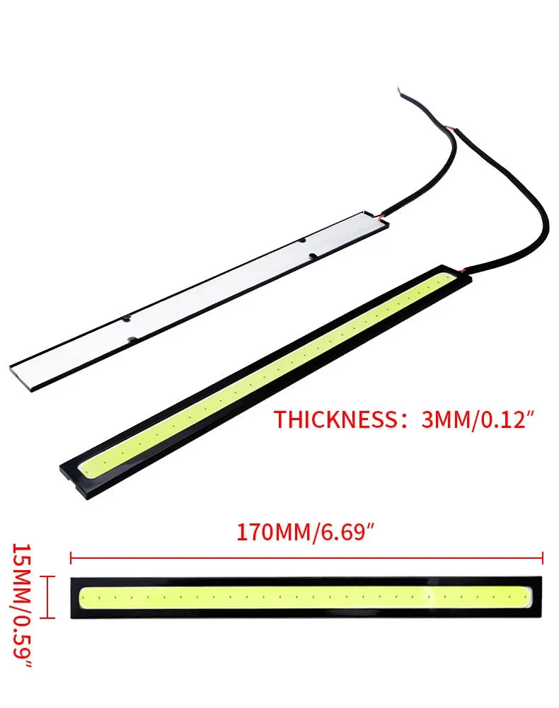 4x Universal Vehicle LED Strip 17CM COB Car DRL Daytime Running Light | Waterproof 12V Styling Bar