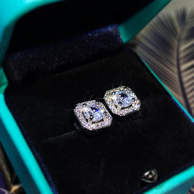 925 Sterling Silver White Zircon Stud Earrings | Elegant Fine Jewelry Gift
