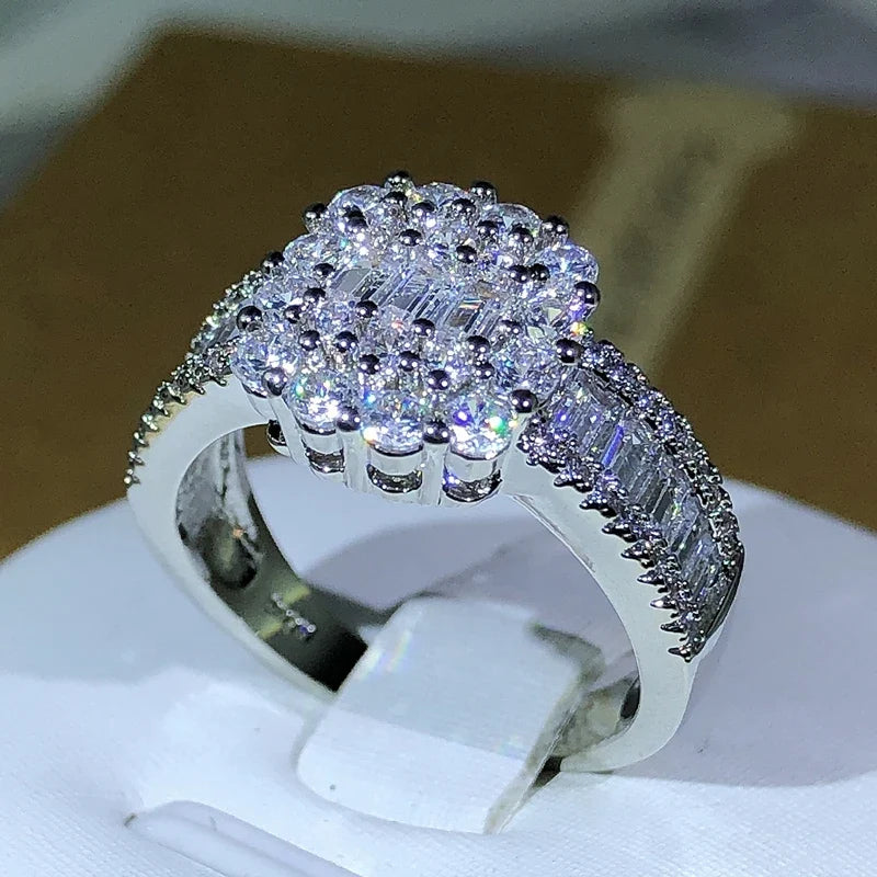 925 Silver Square White Zircon Ring | Classic Cocktail Jewelry for Women
