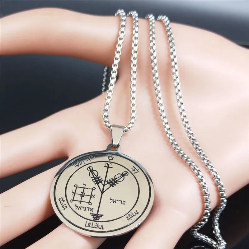 Fourth Pentacle of Jupiter Key of Solomon Stainless Steel Pendant Necklace | Archangel Symbol Jewelry