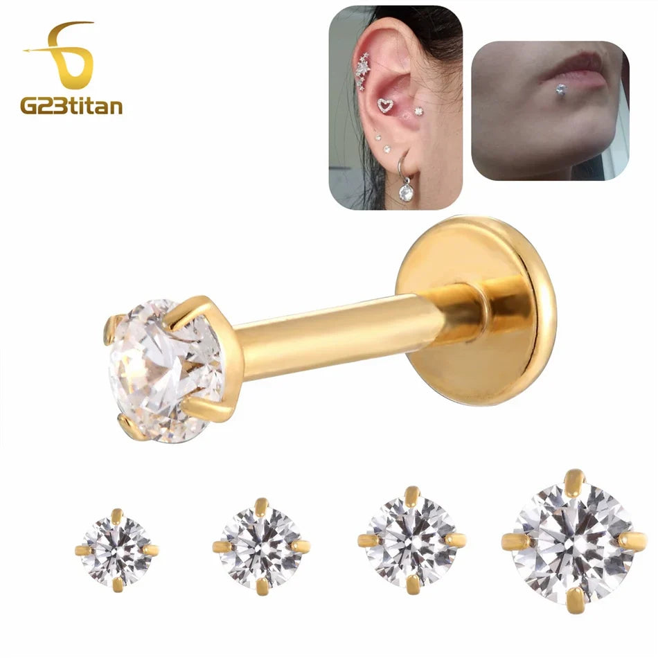 1pc CZ Zircon Titanium Labret Lip Stud 16G | Sensitive Skin Safe Piercing Jewelry