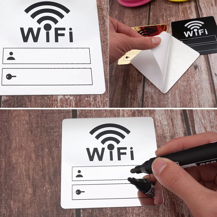 Acrylic Mirror WiFi Sign Sticker | Handwrite Account & Password Notice Board