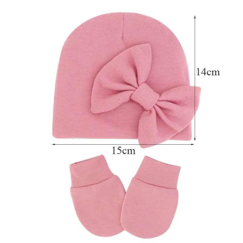 2Pcs Baby Girl Hat and Gloves Set | Newborn Princess Beanie with Big Bow for 0-6 Months
